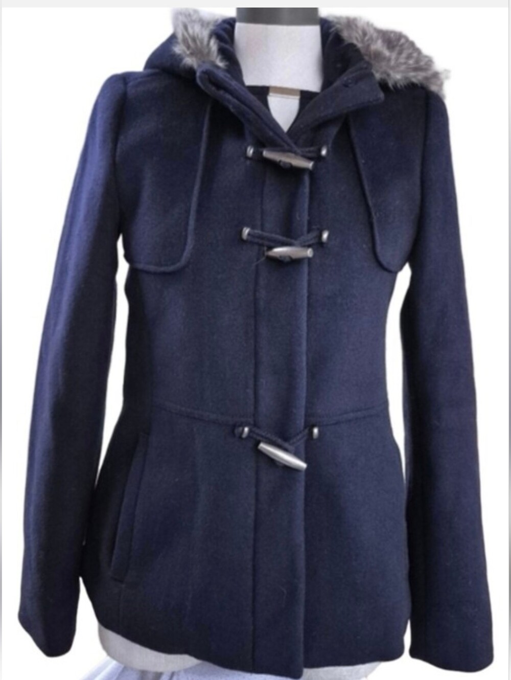 RW&CO. Womens Size Small Wool Blend Coat With Faux Fur Hood